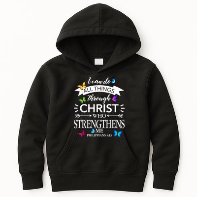 Religious I Can Do All Things Through Christ Butterfly Art Kids Hoodie
