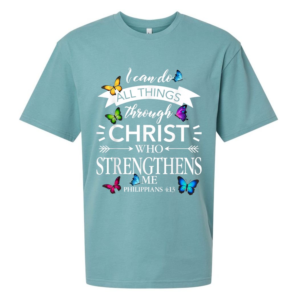Religious I Can Do All Things Through Christ Butterfly Art Sueded Cloud Jersey T-Shirt