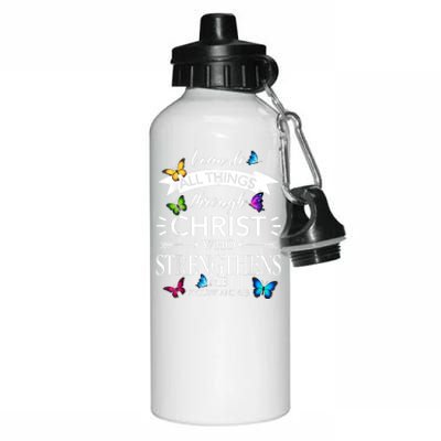 Religious I Can Do All Things Through Christ Butterfly Art Aluminum Water Bottle 