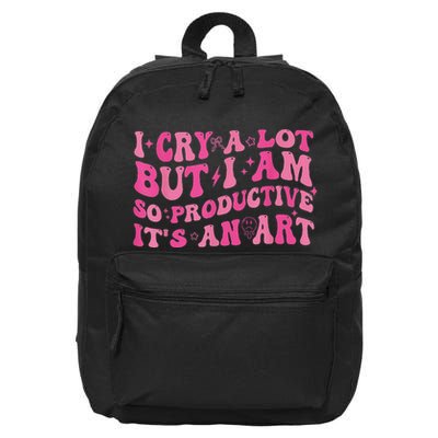 Retro I Cry A Lot But I Am So Productive Funny Trending Meme 16 in Basic Backpack