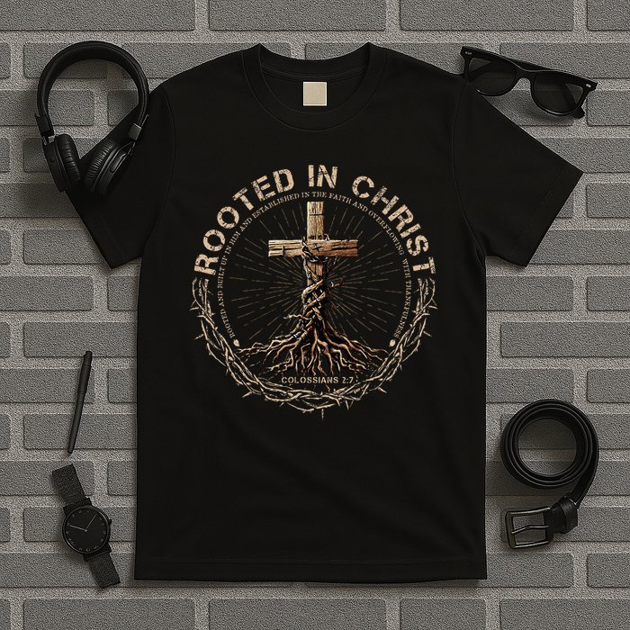 Rooted In Chris, Jesus S, Christian Cross T-Shirt