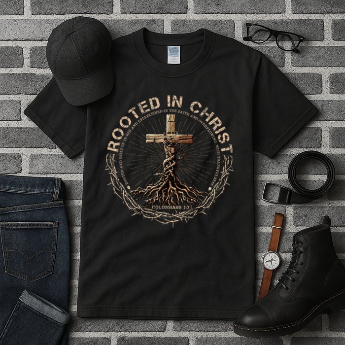 Rooted In Chris, Jesus S, Christian Cross Tall T-Shirt