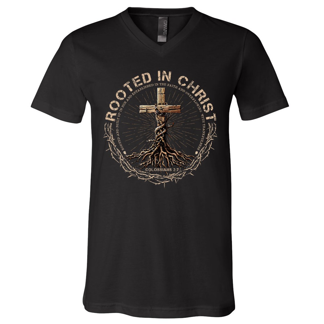 Rooted In Chris, Jesus S, Christian Cross V-Neck T-Shirt