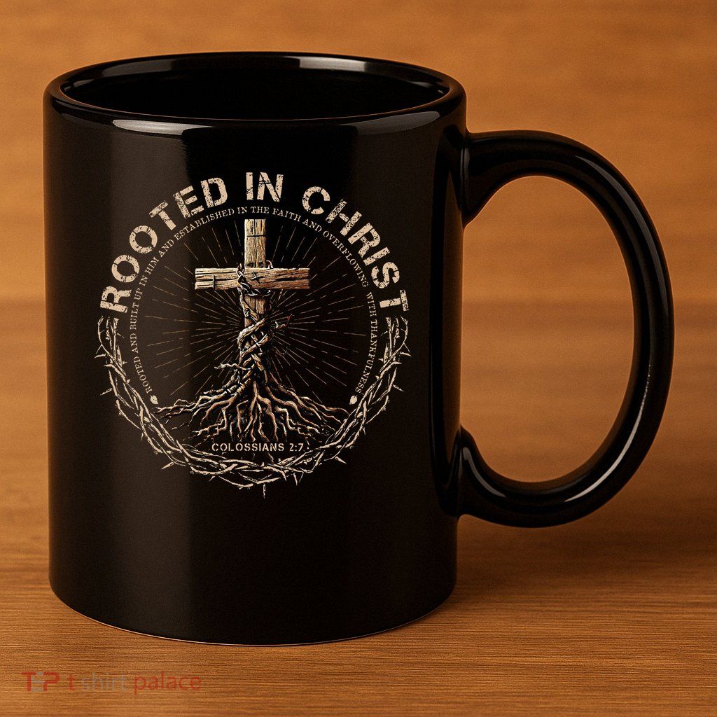 Rooted In Chris, Jesus S, Christian Cross 11oz C Handle Ceramic Mug