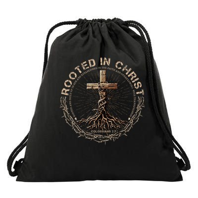Rooted In Chris, Jesus S, Christian Cross Drawstring Bag