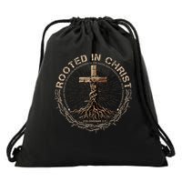 Rooted In Chris, Jesus S, Christian Cross Drawstring Bag