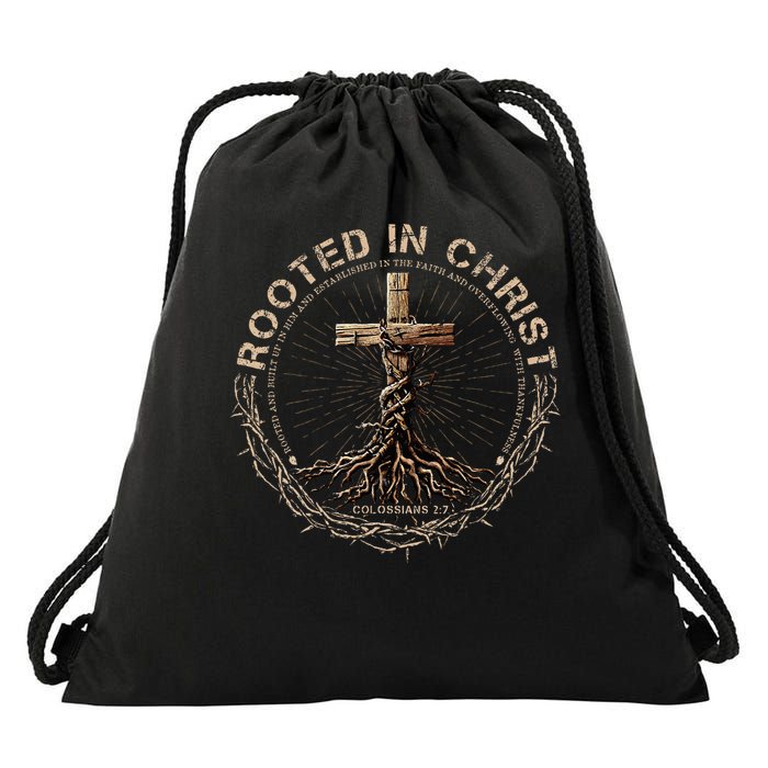 Rooted In Chris, Jesus S, Christian Cross Drawstring Bag