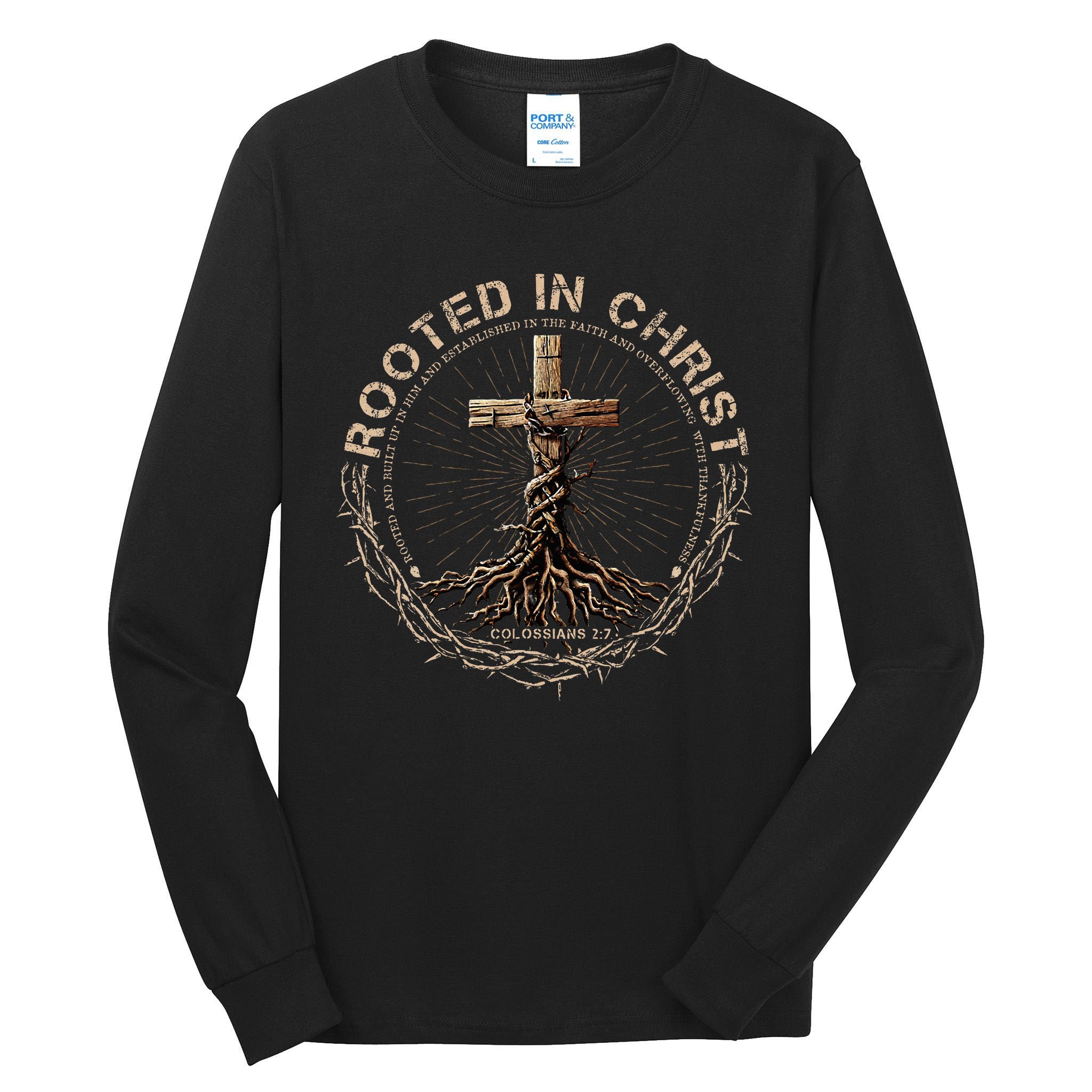 Rooted In Chris, Jesus S, Christian Cross Tall Long Sleeve T-Shirt