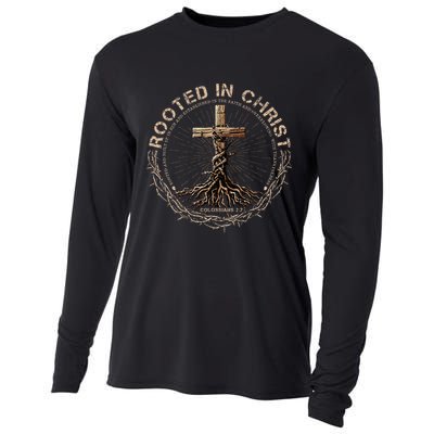 Rooted In Chris, Jesus S, Christian Cross Cooling Performance Long Sleeve Crew