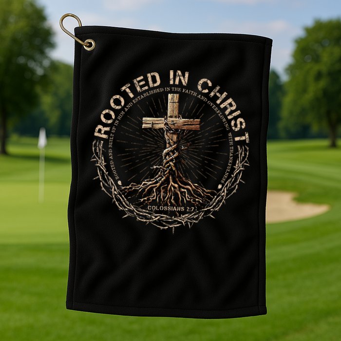 Rooted In Chris, Jesus S, Christian Cross Golf Towel