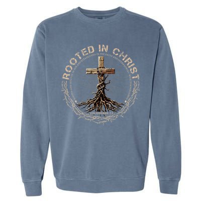 Rooted In Chris, Jesus S, Christian Cross Garment-Dyed Sweatshirt