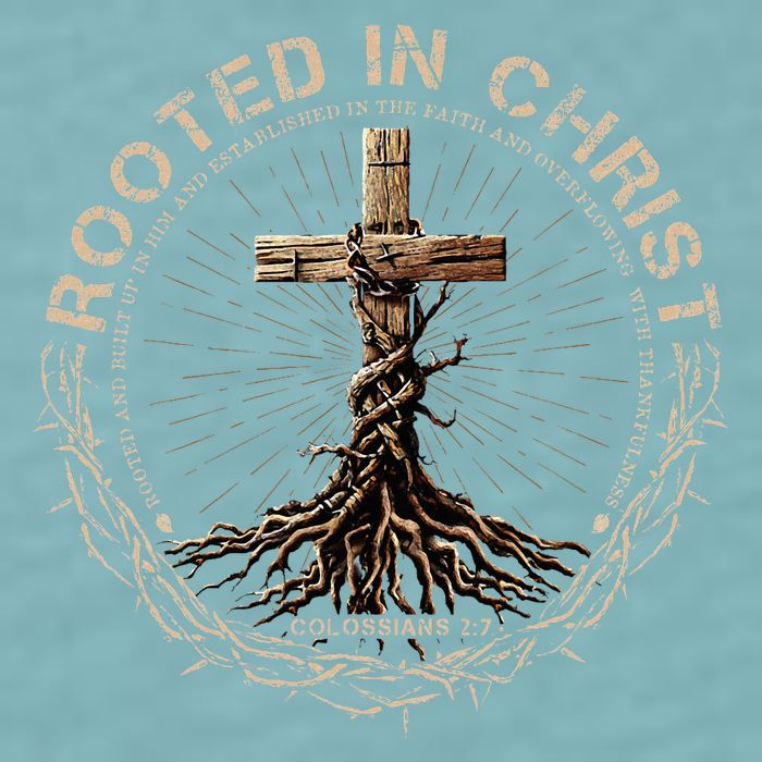 Rooted In Chris, Jesus S, Christian Cross Sueded Cloud Jersey T-Shirt