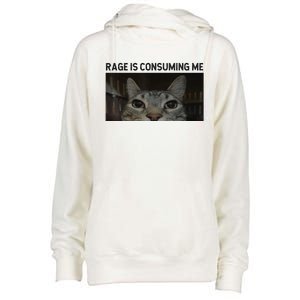 Rage Is Consuming Me Cat Meme Silly Staring Cat Funny Meme Womens Funnel Neck Pullover Hood