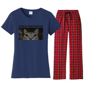 Rage Is Consuming Me Cat Meme Silly Staring Cat Funny Meme Women's Flannel Pajama Set