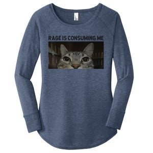 Rage Is Consuming Me Cat Meme Silly Staring Cat Funny Meme Women's Perfect Tri Tunic Long Sleeve Shirt