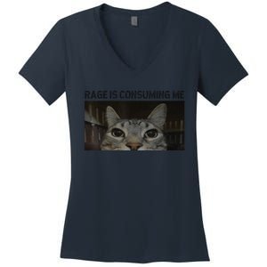 Rage Is Consuming Me Cat Meme Silly Staring Cat Funny Meme Women's V-Neck T-Shirt