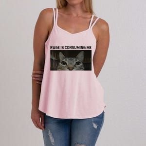 Rage Is Consuming Me Cat Meme Silly Staring Cat Funny Meme Women's Strappy Tank