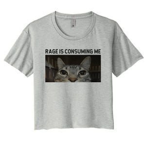 Rage Is Consuming Me Cat Meme Silly Staring Cat Funny Meme Women's Crop Top Tee