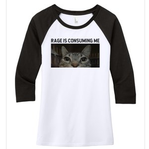 Rage Is Consuming Me Cat Meme Silly Staring Cat Funny Meme Women's Tri-Blend 3/4-Sleeve Raglan Shirt