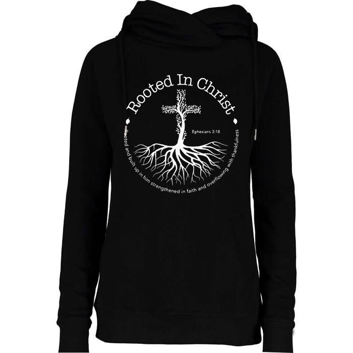 Rooted In Christ Jesus Cross Pray Bible Verse Christian Womens Funnel Neck Pullover Hood