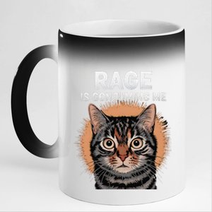 Rage Is Consuming Me Silly Staring Cat Meme 11oz Black Color Changing Mug