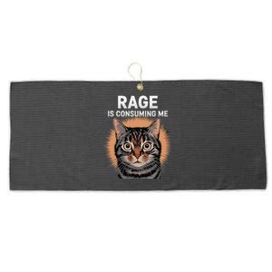 Rage Is Consuming Me Silly Staring Cat Meme Large Microfiber Waffle Golf Towel