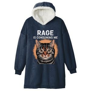 Rage Is Consuming Me Silly Staring Cat Meme Hooded Wearable Blanket