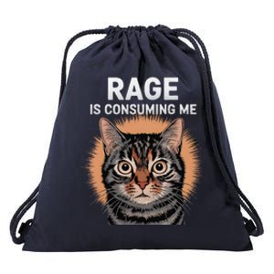 Rage Is Consuming Me Silly Staring Cat Meme Drawstring Bag