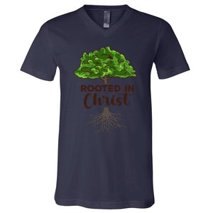 Rooted In Christ Theology Jesus Christ Christian Faith V-Neck T-Shirt