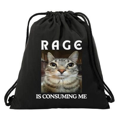 Rage Is Consuming Me Silly Staring Cat Meme Drawstring Bag