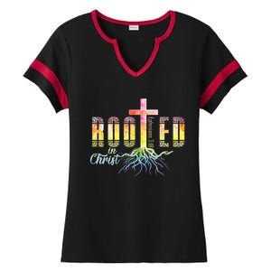 Rooted In Christ Christian Religious Christian Ladies Halftime Notch Neck Tee