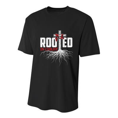 Rooted In Christ Christian Faith Religious Jesus Christ Youth Performance Sprint T-Shirt