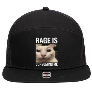 Rage Is Consuming Me Funny Cat Meme 7 Panel Mesh Trucker Snapback Hat