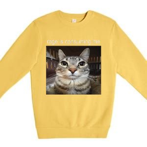 Rage Is Consuming Me Silly Staring Cat Meme Gift Premium Crewneck Sweatshirt