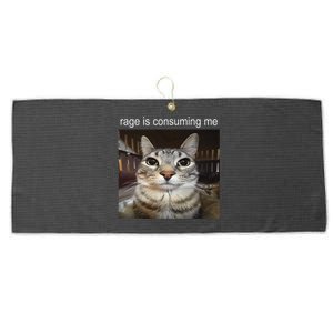 Rage Is Consuming Me Silly Staring Cat Meme Gift Large Microfiber Waffle Golf Towel