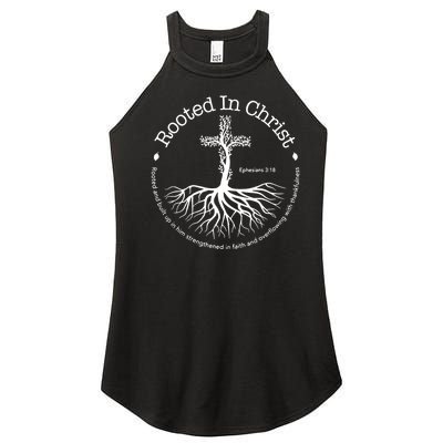 Rooted In Christ Jesus Cross Pray Bible Verse Christian Women’s Perfect Tri Rocker Tank