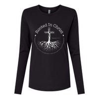 Rooted In Christ Jesus Cross Pray Bible Verse Christian Womens Cotton Relaxed Long Sleeve T-Shirt