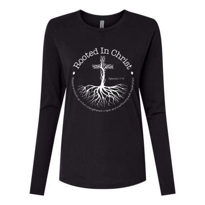 Rooted In Christ Jesus Cross Pray Bible Verse Christian Womens Cotton Relaxed Long Sleeve T-Shirt