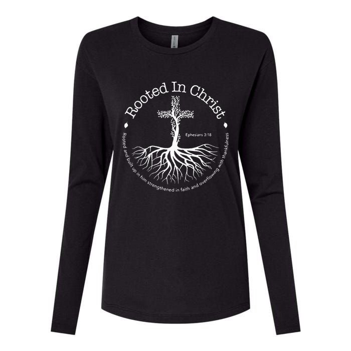 Rooted In Christ Jesus Cross Pray Bible Verse Christian Womens Cotton Relaxed Long Sleeve T-Shirt