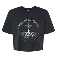 Rooted In Christ Jesus Cross Pray Bible Verse Christian Bella+Canvas Jersey Crop Tee