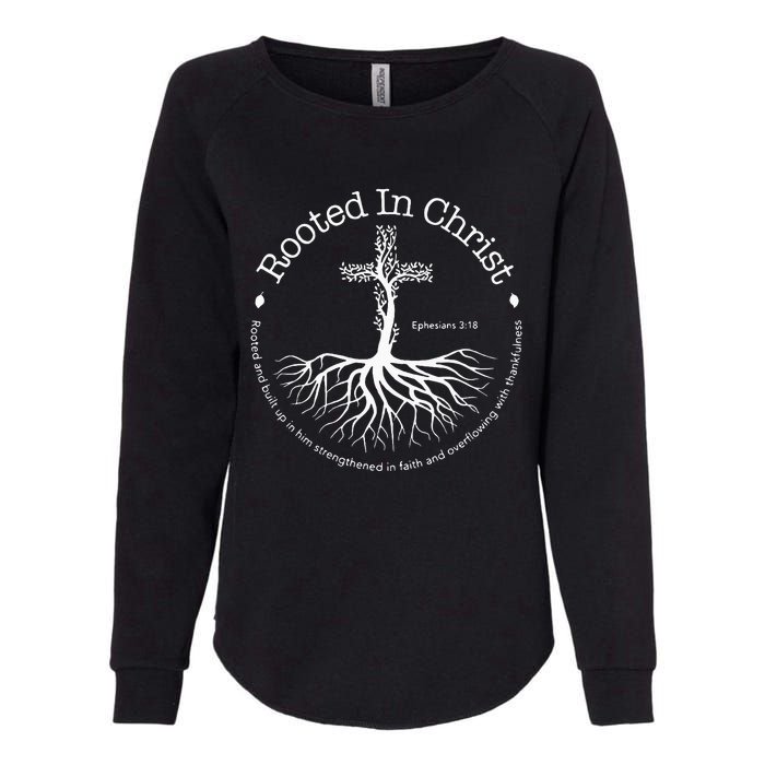 Rooted In Christ Jesus Cross Pray Bible Verse Christian Womens California Wash Sweatshirt