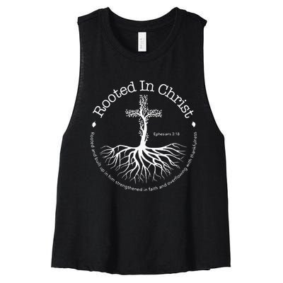 Rooted In Christ Jesus Cross Pray Bible Verse Christian Women's Racerback Cropped Tank