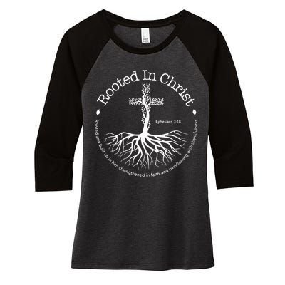 Rooted In Christ Jesus Cross Pray Bible Verse Christian Women's Tri-Blend 3/4-Sleeve Raglan Shirt