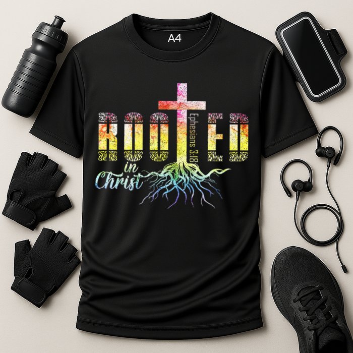 Rooted In Christ Christian Religious Christian Cooling Performance Crew T-Shirt