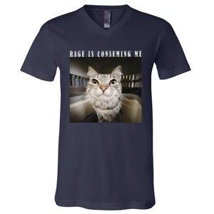 Rage Is Consuming Me Cat Meme Silly Kitten Cat Funny Meme V-Neck T-Shirt