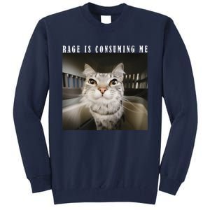 Rage Is Consuming Me Cat Meme Silly Kitten Cat Funny Meme Tall Sweatshirt