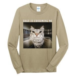 Rage Is Consuming Me Cat Meme Silly Kitten Cat Funny Meme Tall Long Sleeve T-Shirt