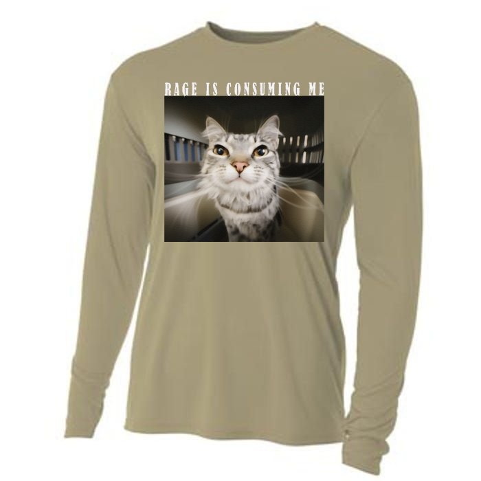 Rage Is Consuming Me Cat Meme Silly Kitten Cat Funny Meme Cooling Performance Long Sleeve Crew