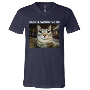 Rage Is Consuming Me Cat Meme Gift V-Neck T-Shirt