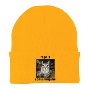 Rage Is Consuming Me Funny Silly Staring Cat Meme Oddly Joke Knit Cap Winter Beanie